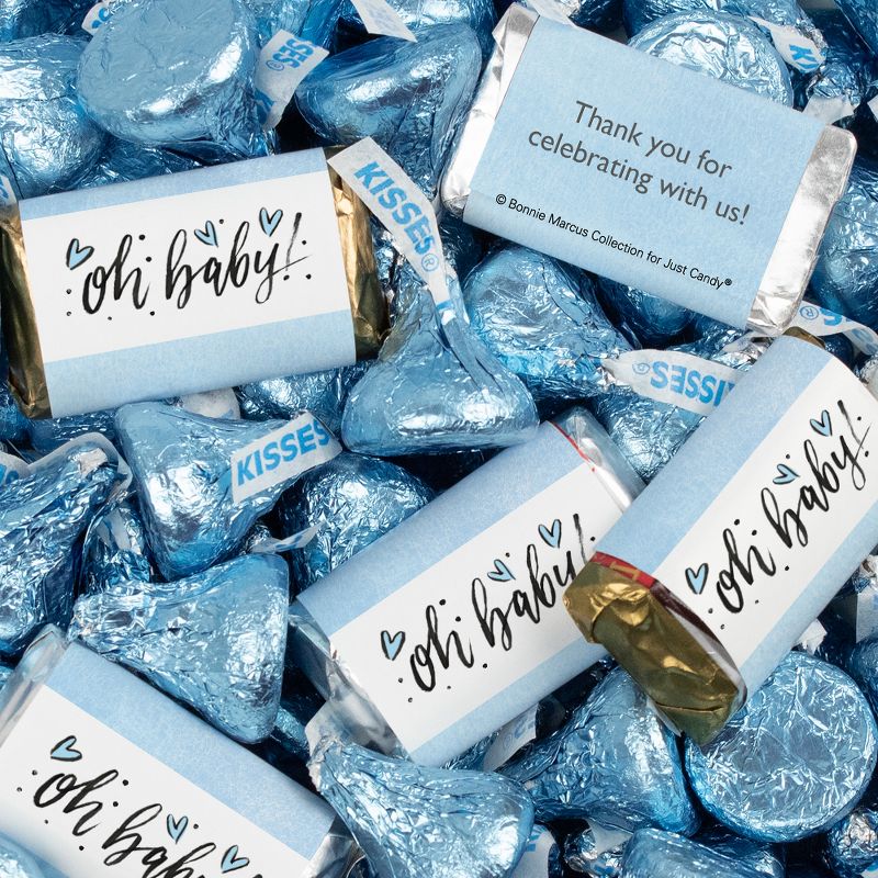 131 Pcs Blue Boy Baby Shower Candy Party Favors Oh Baby Hershey's Miniatures & Blue Kisses (1.65 lbs, Approx. 131 Pcs), 1 of 2