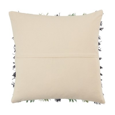 Green and Black Striped Fringe Cotton Throw Pillow
