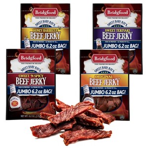 Bridgford Sweet Baby Ray’s Beef Jerky Variety Pack 6.2 oz Pack of 4 - High Protein Ready-to-Eat Beef Jerky Snack Packs for On-the-Go Snacking - 1 of 4