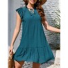 Women's Babydoll Mini Dress Summer V Neck Sleeveless Flutter Sleeve Boho Floral Flowy Shift Short Dress - 2 of 4