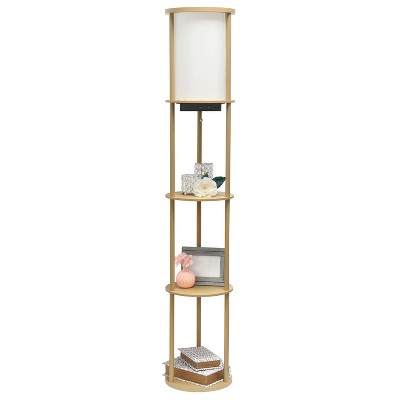Modern Tan 62.5" Shelf Etagere Floor Lamp with USB Charging Ports