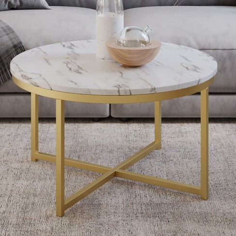Round Marble Top Coffee Table with White and Gold Louis Vuitton Coffee  Table Book - Transitional - Living Room