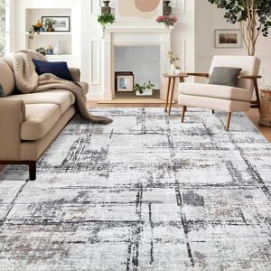 10x13 Washable Grey Living Room Rug, Soft Modern Abstract Non-Slip Non-Shedding Low Pile Distressed Carpet for Bedroom or Office - 1 of 4