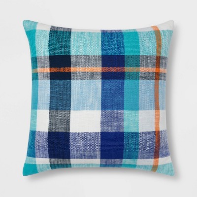 Oversized Textured Woven Plaid Square Throw Pillow Blue - Opalhouse™