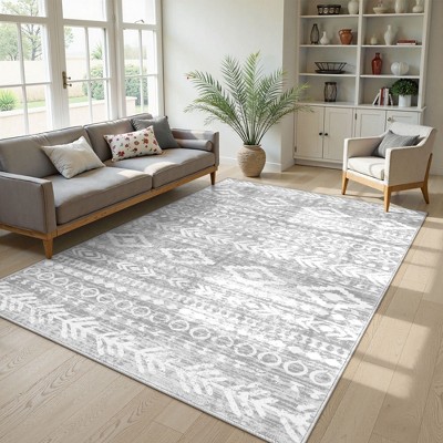 Lahome Boho Moroccan 5'1"x7' Area Rugs Ultra-Thin Soft Grey Rugs for Living Room Washable Non-Shed Print Indoor Carpet for Bedroom Playroom Nursery
