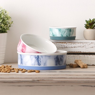 Small Blue Marble Ceramic Pet Bowls with Silicone Base