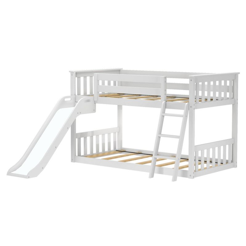 Max & Lily Twin Over Twin Low Bunk Bed with Slide, Solid Wood Kids Platform Bed with 14” Guardrails, 1 of 6