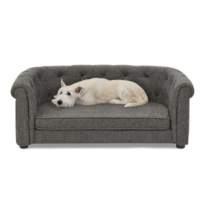 Akoasm Linen Cozy & Foam Square Dog Sofa With Curved Armrests And Backrests-Dark Grey