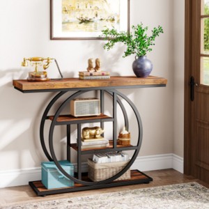 Syemin Console Tables Industrial Console Table, 4-Tier Rustic Sofa Table with Storage Shelve, Narrow Entryway Accent Table, Brown, 41.34"*11.8"*31.5" - 1 of 4