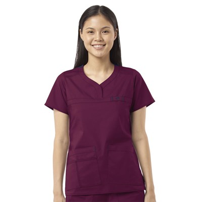 Wink Wonderflex Patience - Women's Curved Notch Neck Scrub Top, Wine 