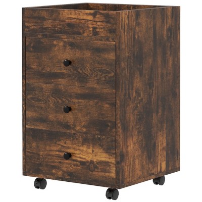HOMCOM Brown 3-Drawer Mobile File Cabinet with Removable Tray