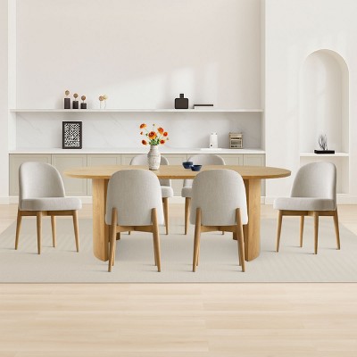 7-Pieces Dining Set for 6,Upholstered Armless Chair with Wood Legs,79 Inch Oak Oval Dining Table for Dining Room,Farmhouse-Tanpinhause