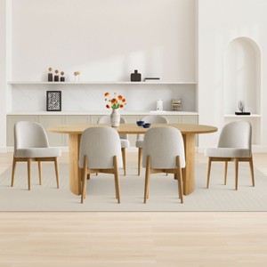 7-Pieces Dining Set for 6,Upholstered Armless Chair with Wood Legs,79 Inch Oak Oval Dining Table for Dining Room,Farmhouse-Tanpinhause - 1 of 4