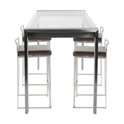 Sleek Fuji 5-Piece Counter Height Dining Set in Chrome and Brown