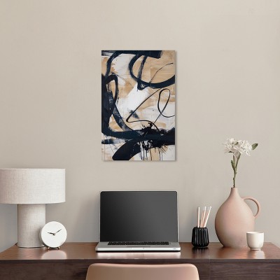 Flowing Abstract Shapes Beige and Black Canvas Wall Art, 16" x 24"