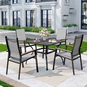 Captiva Designs 5pc Patio Dining Set with Mesh Top Square Steel Table and Stackable Sling Aluminum Chairs - 1 of 4