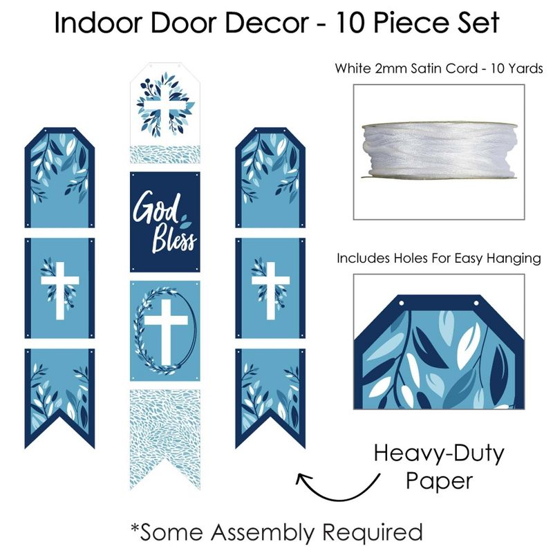 Big Dot of Happiness Blue Elegant Cross - Hanging Vertical Paper Door Banners - Boy Religious Party Wall Decoration Kit - Indoor Door Decor, 5 of 8