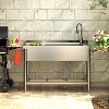 Stainless Steel Utility Sink, Free Standing Single Bowl Kitchen Sink with Cold and Hot Water Pipe and Faucet, Basin for Kitchen Restaurant Garage - 4 of 4