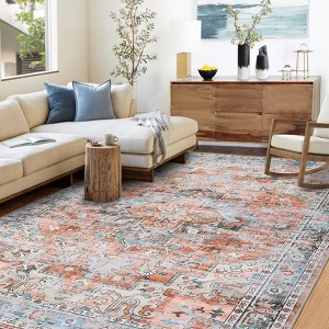 Vintage Area Rug – Washable Low-Pile Carpet, Non-Slip Soft Floor Rug for Living Room, Bedroom & Dining Room - 1 of 4