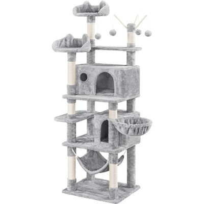 Yaheetech 67″ H Cat Tree Cat Tower, Multi-Level Cat Play House, Climbing Tree, Light Gray