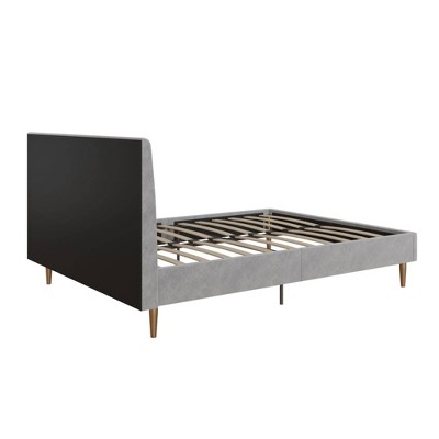 Daphne Light Gray Velvet Upholstered Bed with Brass Toned Legs