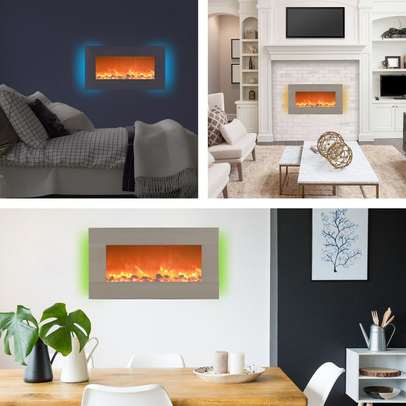 Electric Fireplace with Adjustable Heat Options, Backlights, and Brightness - Wall-Mounting Hardware and Remote Included by Northwest (Brushed Silver), 2 of 11