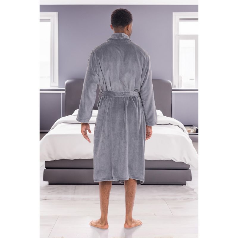 Men's Plush Fleece Robe, Soft Cozy Warm Wrap Around Bathrobe, 4 of 7