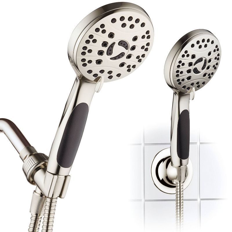 High Pressure 6 Setting Luxury Handheld Shower Head with Extra Wall Bracket Nickel - Aquabar, 1 of 10