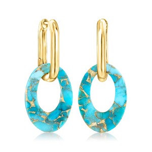 Ross-Simons 18kt Gold Over Sterling Hoop Earrings With Removable Oval Turquoise Drops - 1 of 4