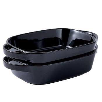 Bruntmor 10.5"x 6" Rectangular Porcelain Deep Dish Pie Pan Set of 2 - Black