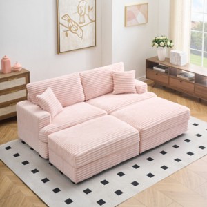 Modern 88.6" Corduroy Deep Seat Sofa with 2 Storage Ottomans, Cloud-Like Comfy 3-Seater Couch for Living Room or Small Spaces–The Pop Home - 1 of 4