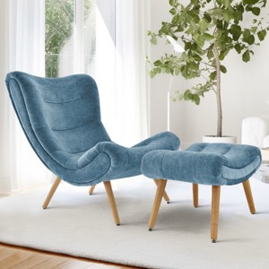 Planet 37.5" High Back High-End Velvet and Ultra-Soft Cushioning Upholstered Chaise Lounge Chaise and Ottoman Foot Rest Set-Maison Boucle - 1 of 4