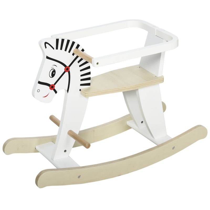Qaba Wooden Rocking Horse Toddler Baby Ride-on Toys for Kids 1-3 Years with Classic Design & Wood Safety Bar, White, 5 of 10