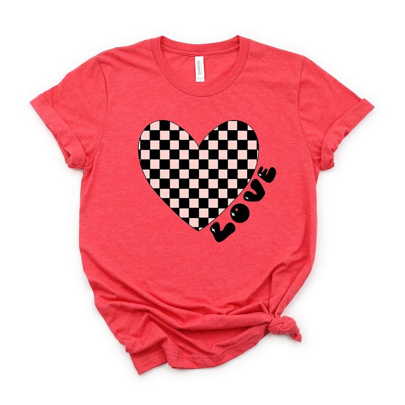 Simply Sage Market Women's Checkered Heart Black Short Sleeve Graphic Tee, 1 of 4
