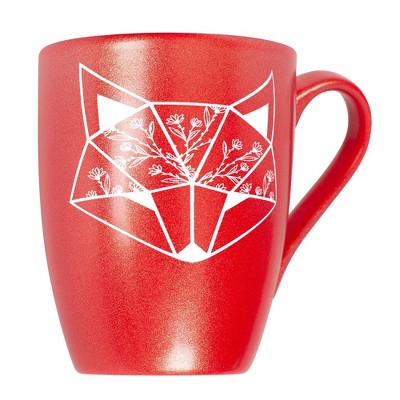 Elanze Designs Nature Animal Coffee Cup Mug 10 Ounce Ceramic With Shimmery Metallic Finish Floral Geometric Fox Crimson Red