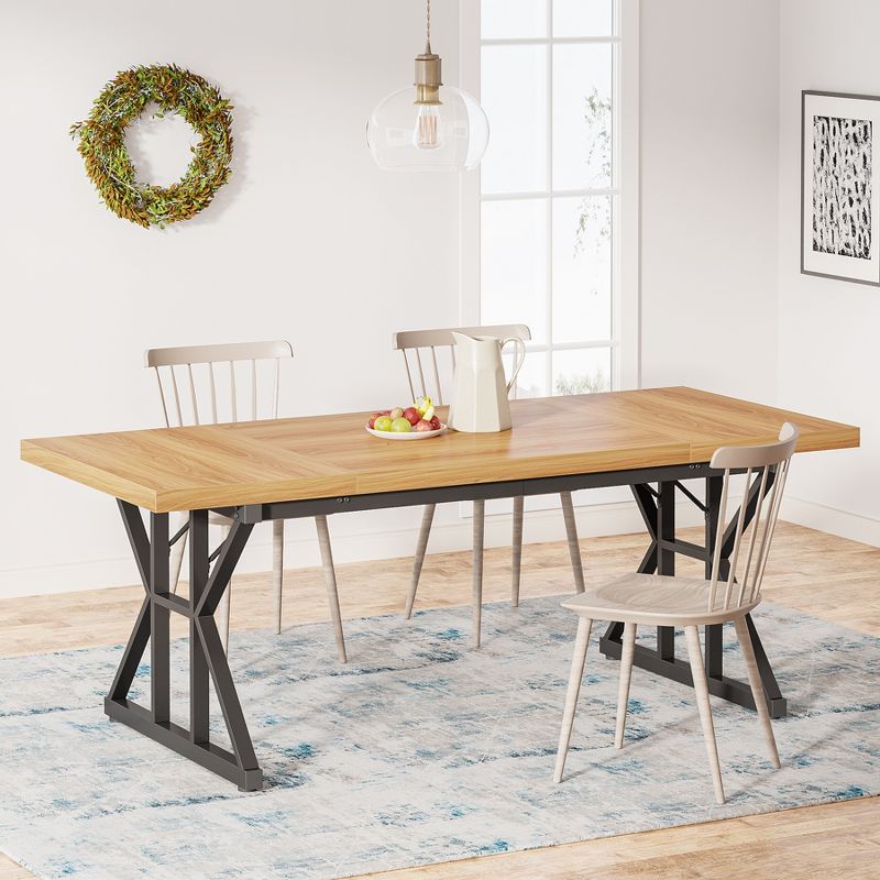Tribesigns 70.8-inch Farmhouse Dining Table for 6 People, Rectangular Wood Kitchen Table with Heavy Duty Metal Legs for Dining Room, 2 of 10