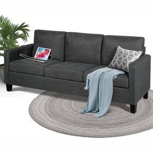 72“ 3-Seater Sofa with USB Ports, Mid-Century Modern Gray Couch for Living Room, Bedroom, Apartment – Comfy & Space-Saving Design - 1 of 4