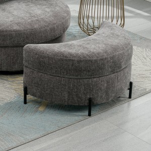 Hrinhom 32.7" W Half Moon Storage Ottoman,Modern Chenille Footstool with Metal Legs - 1 of 4