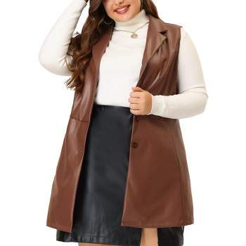Agnes Orinda Women's Plus Size Fashion Outfits Sleeveless Lapel PU Jacket Vests