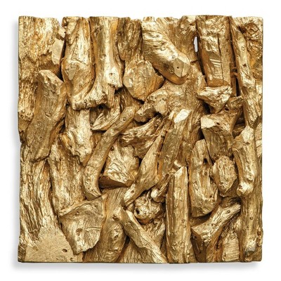 Uttermost Rio Gold Wall Decor – Handcrafted Teak Branch Design, Metallic Gold Finish, 23.6"x23.6"x2.75"