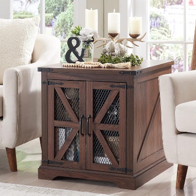 OKD End Table with Charging Station, Small Storage Cabinets with 2 Door & Adjustable Shelf for Living Room