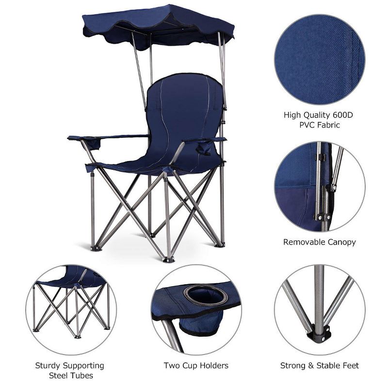 Costway Portable Folding Beach Canopy Chair W/ Cup Holders Bag Camping Hiking Outdoor, 5 of 10