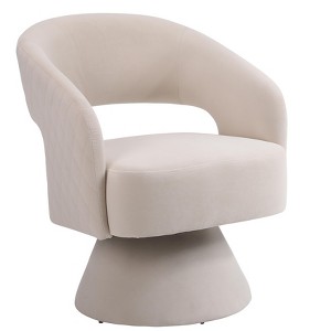 Vynxaria Swivel Accent Chair ¨C Stylish Round Barrel Chair in Nude Teddy Fabric - 1 of 4