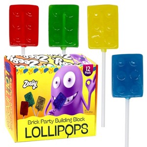 Zeesy Brick Building Block Lollipops – 12 Individually Wrapped Candy Suckers – Colorful Treats for Block-Themed Parties & Birthdays - 1 of 4