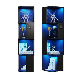 Vlsrka 4-Tier Corner Display Shelf with 3-Mode LED Sensor Lights – Compact Modern Storage Rack for Living or Study Room. - 1 of 4