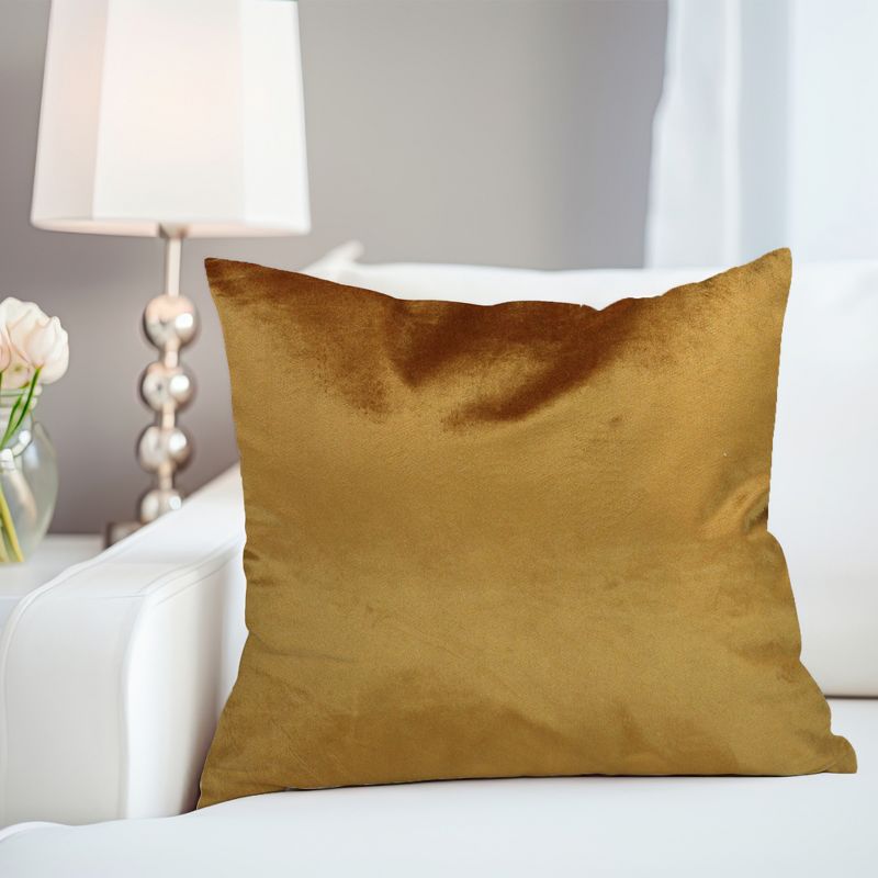 Northlight 18" Solid Golden Mustard Plush Velvet Square Throw Pillow with Piped Edging, 2 of 6