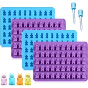 JDICTION 4-Pack Mini Bear Candy Molds, Food Grade Silicone Chocolate & Gummy Molds with 2 Droppers, Non-Stick Baking Molds for DIY Treats - 1 of 4