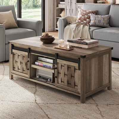 Coffee Table with Storage & Sliding Barn Doors,Farmhouse Coffee Tables for Living Room