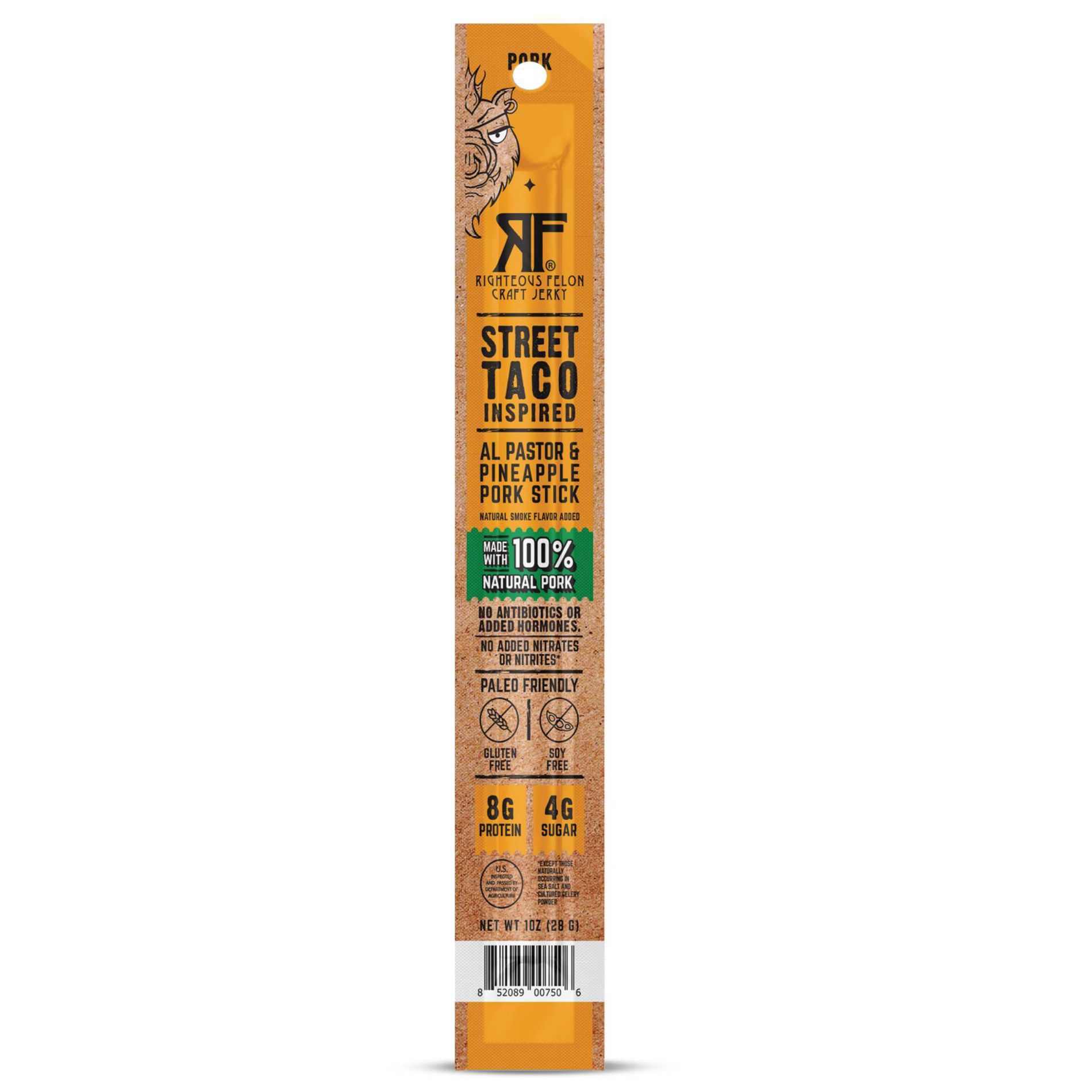 Righteous Felon Craft Jerky Street Taco Pork Meat Stick - 8g Protein - 1oz