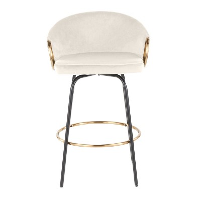 Claire 26" Swivel Counter Stools in Black Metal and Cream Velvet